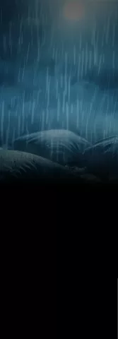 An AI visualization of myelofibrosis symptoms, expressing night sweats with the image of rain falling on wet pillows.
